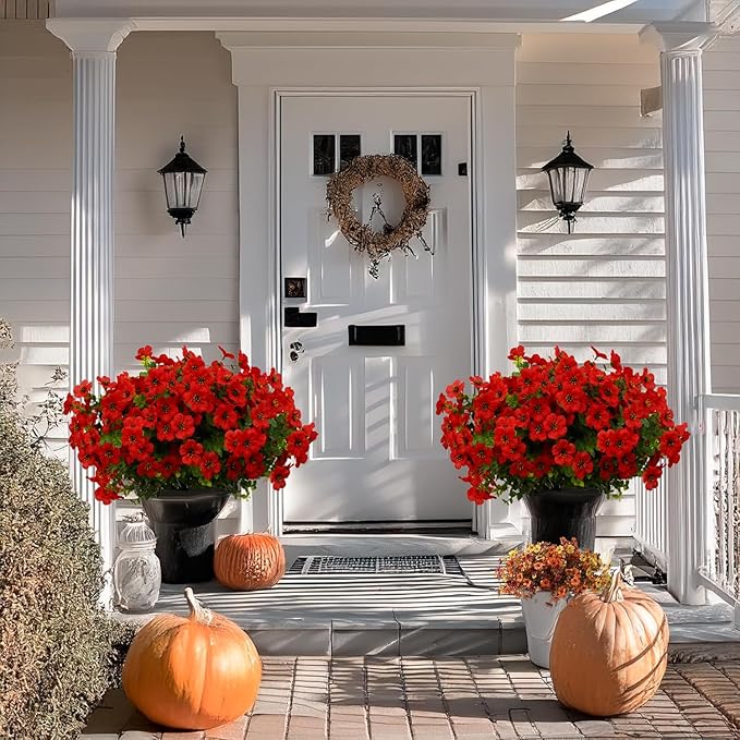 12 Bundles Artificial Flowers for Outdoor Indoor Fake Flowers uv Resistant Artificial Outdoor Flowers Fake Plants for Porch Garden Home Patio Decor (Red)