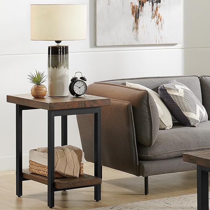 Pomona 27-Inch Wood End Table in Rustic Natural Finish with Metal Legs - 2-Tier Modern Farmhouse Side Table for Home Décor or Accent in Living Room, Bedroom, and Office by Alaterre Furniture
