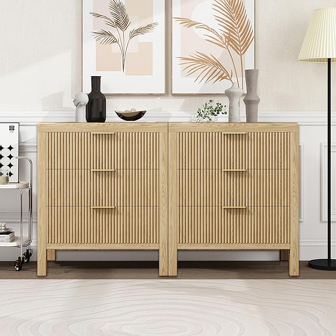 End Table with Storage, Wooden Farmhouse Nightstands with 3 Drawers, Bedside Table - Boho Tall Side Table Accent for Bedroom, Living Room, Nature