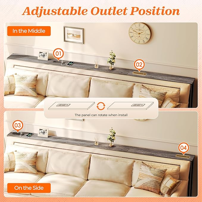 SUPERJARE 102.4 Inch Sofa Table with Power Outlets and USB-C Port, 5.9 Inch Narrow Console Tables, Entryway Hallway Couch Tables with Storage, Behind Sofa, Small Spaces, Living Room, Grey