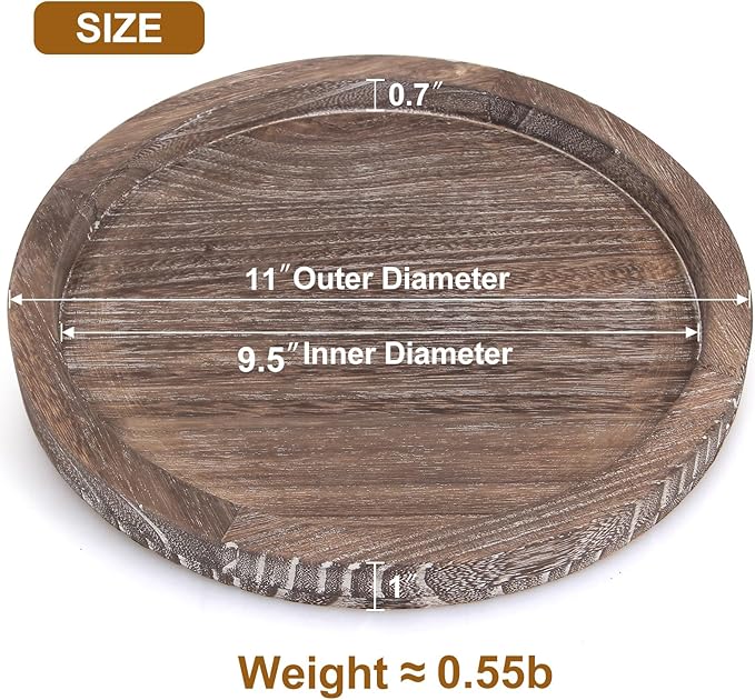 Round Decorative Wood Trays for Coffee Table Counter Farmhouse Kitchen Home Decor Centerpiece Small Wooden Candle Holder Tray Circular Serving Platter Circle Rustic Dining Table Bathroom Perfume Tray