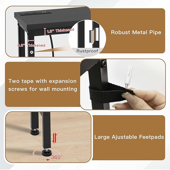 35'' High Behind Couch Table, Narrow Console Table with Outlet, Sofa Table for Entryway Hallway, Living Room, Black
