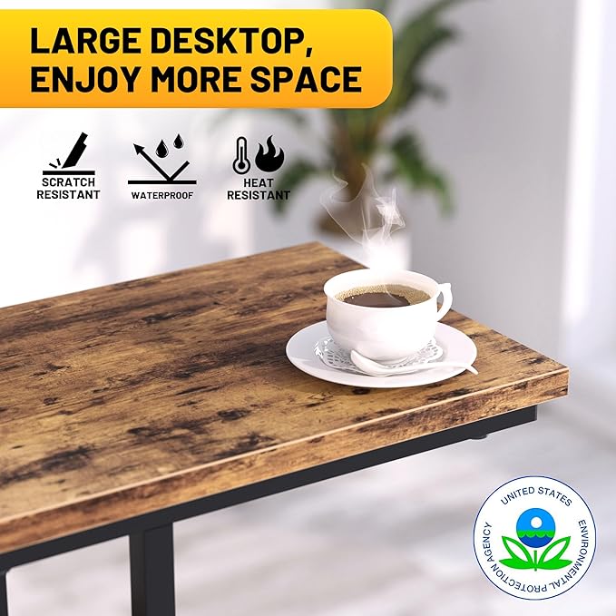 C Shaped End Table with Metal Frame, 2 Tier Sturdy C Table Side Table for Couch Sofa Bedside Small Space, C Snack Table TV Tray Record Player Stand Small Tables for Living Room Bedroom, Rustic Brown