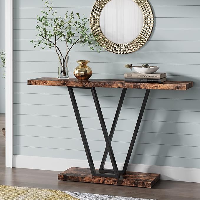 VANOMi Farmhouse Entryway Table, Rustic Sofa & Console Table Narrow Side Table for Living Room, Entryway, Rustic Brown