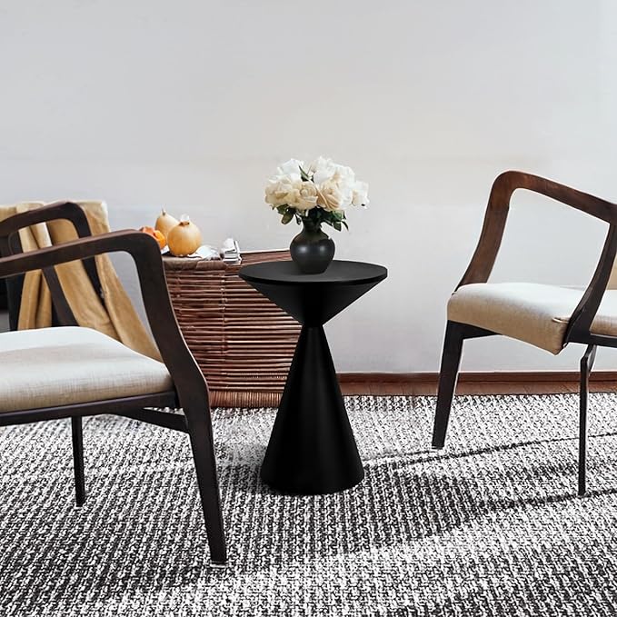 Small Drink Table, Round Martini Table, Drum End Table Side Table, Metal Accent Table,for Small Space Living Room, Bedroom, Black