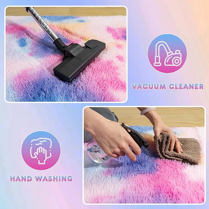 Ultra Fluffy Rug for Living Room Bedroom, 5x7 Fuzzy Large Area Rug for Living Room, Plush Soft Shag Carpet for Girl Boy Kids, Non Slip Rug Modern Indoor Home Decor Aesthetic, Dark Rainbow