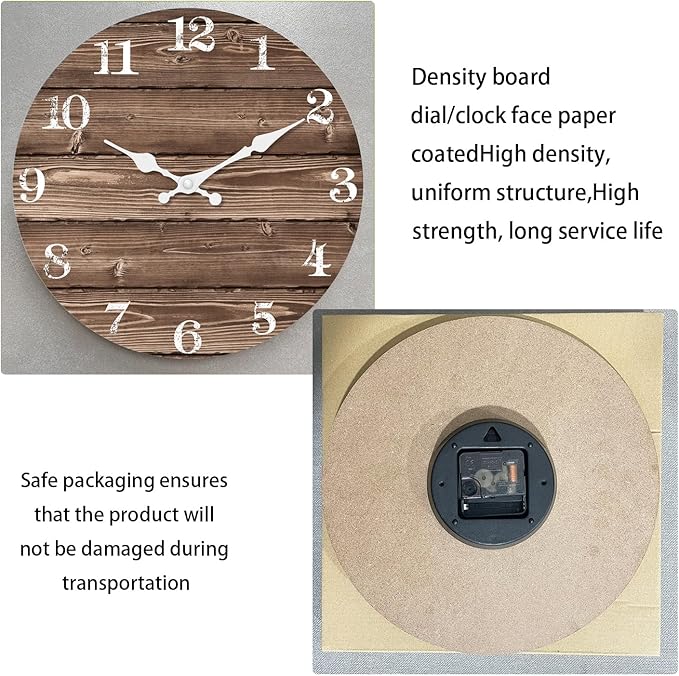 XFM Large Wall Clocks for Cafes 20 Inch Wood Wall Clock Battery Operated Brown Vintage Wall Clock Non Ticking Farmhouse Clock (No Solid Wood, it is with MDF Material)