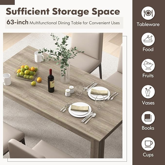 GOFLAME Dining Table for 4-6 People, 63” Modern Kitchen Table with L-Shaped Legs, 330 lbs Weight Capacity, Large Wooden Rectangular Dinner Table for Dining Room, Living Room, Oak