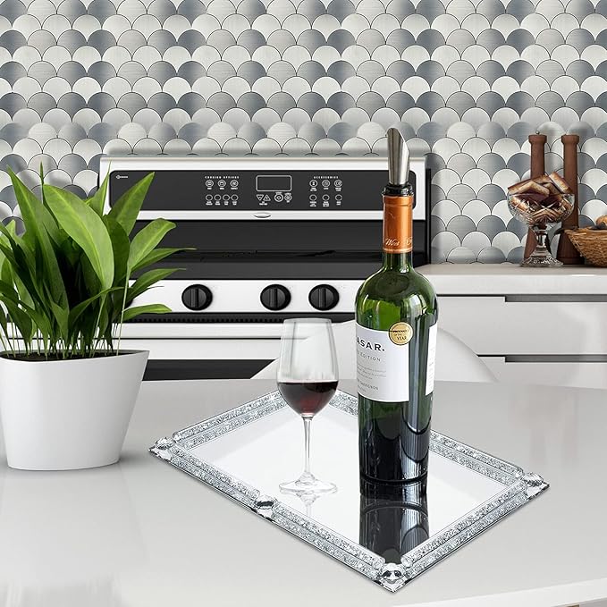 Mirror Crystal Perfume Tray,Crushed Diamond Filled Crystal Glass Vanity Tray,Jewelry Trinket Holder,Decorative Tray for Home,Party,Hotel Banquet