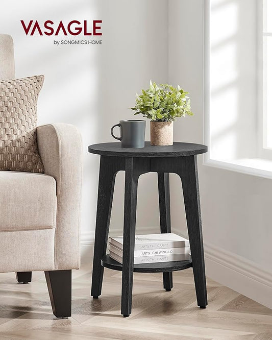 VASAGLE MAEZO Collection - Side Table, 2-Tier Small Round End Table, Nightstand with Tapered Legs, Curved Transitions, for Small Spaces, Living Room, Bedroom, Charcoal Gray ULET283T22