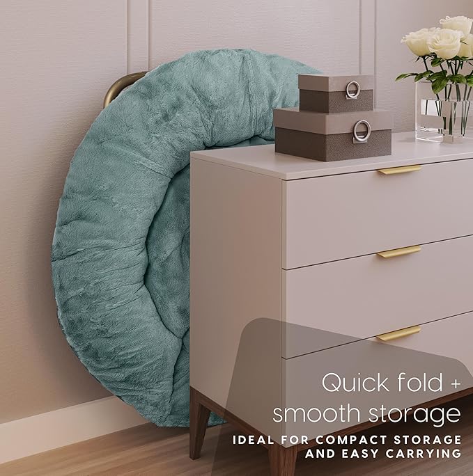 Milliard Saucer Chair For Adults, Teens & Kids, Blue, Faux Fur XL Circle Chair for Bedroom, Dorm & Gaming, Foldable Comfy Accent Seat for Small Spaces, Folding Moon / Mushroom / Round Oversized Style