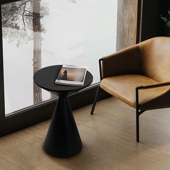 Small Drink Table, Round Martini Table, Drum End Table Side Table, Metal Accent Table,for Small Space Living Room, Bedroom, Black