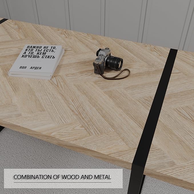 Modern Wooden Dining Table, 59'' Wooden Rectangle Table, Dining Room Table for 4-6, Modern Kitchen Dining Table with Black Metal Legs for Living Dining Kitchen Room(Light Wood)