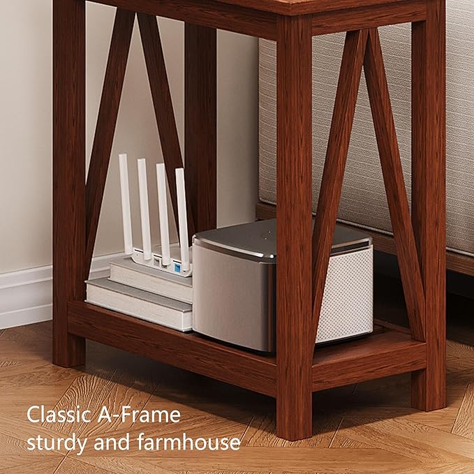 ChooChoo Farmhouse End Table Set of 2, Rustic Vintage Narrow End Side Table with Storage Shelf for Small Spaces, Nightstand Sofa Table for Living Room, Bedroom Walnut