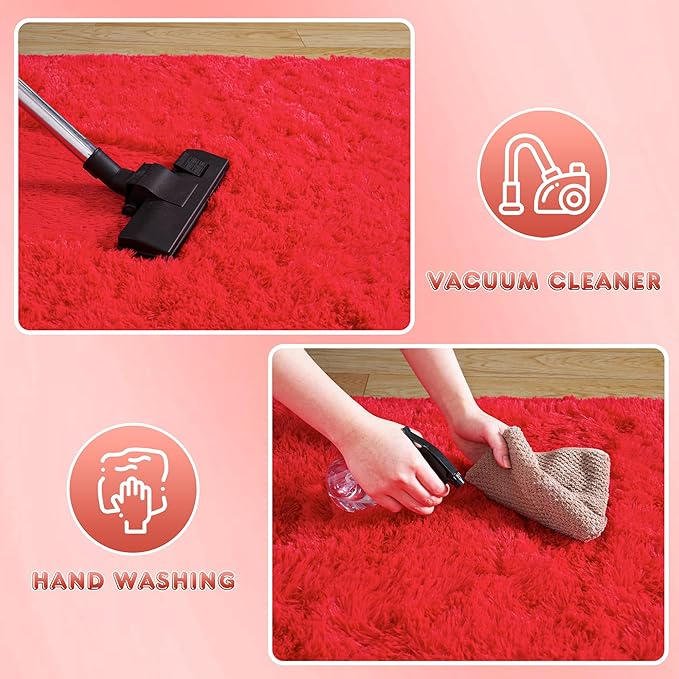8x10 Large Area Rugs for Living Room, Ultra Fluffy Shag Rug for Bedroom, Modern Plush Soft Carpet for Girls Boys Kids Room Dorm Fuzzy Non Slip Rug for Home Decor Aesthetic, Red