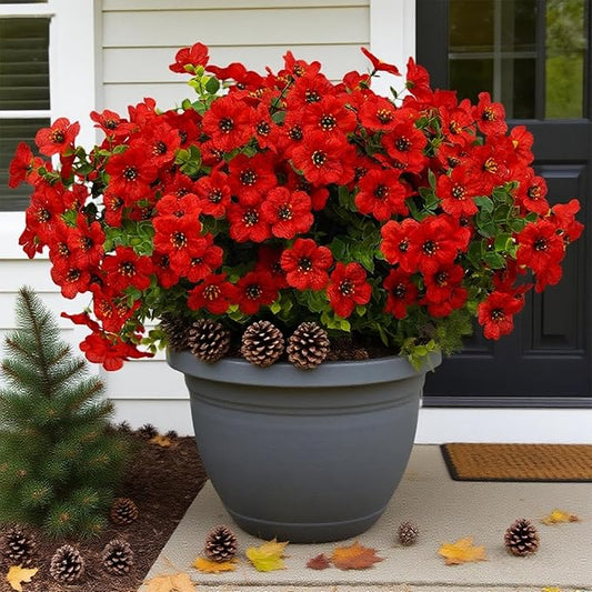 12 Bundles Artificial Flowers for Outdoor Indoor Fake Flowers uv Resistant Artificial Outdoor Flowers Fake Plants for Porch Garden Home Patio Decor (Red)