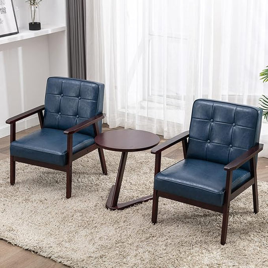 Okeysen Accent Chairs Set of 2 with Side Table, Mid Century Modern Accent Chair, Retro Wood and Fabric Armchairs Side, Lounge Reading Comfy Arm Chair for Living Room, Bedroom, Office