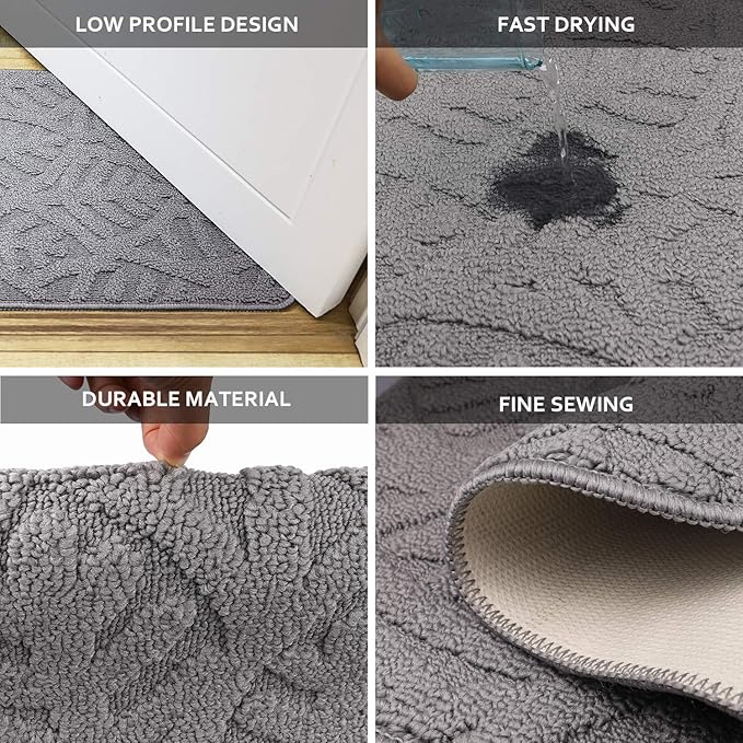 TOONOW Indoor Doormat Front Door Mat,30"x18", Low-Profile Machine Washable Kitchen Rug, Absorbent Mud Half Round Entrance Mat for Outdoors, Entryway, Patio, Bedroom, Light Grey