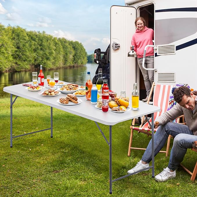 ZenStyle 6 ft Folding Table - 71"x27" Rectangular Portable Plastic Table for Indoor, Outdoor, Camping, Parties & Events | Lightweight Multi-Purpose Utility & Dining Table