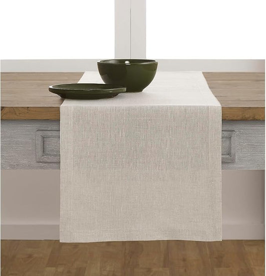 Solino Home Linen Light Natural Table Runner 132 Inches Long - Athena, 100% Pure Linen Dining Table Runner 14 x 132 Inch for Fall, Autumn, Thanksgiving, Christmas