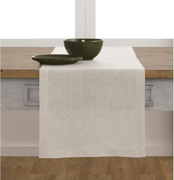 Solino Home Linen Table Runner 60 Inches - 100% Pure Linen Light Natural Table Runner 14 x 60 Inch Ideal for Dresser and Coffee Tables - Fall, Autumn, Thanksgiving, Holiday - Athena