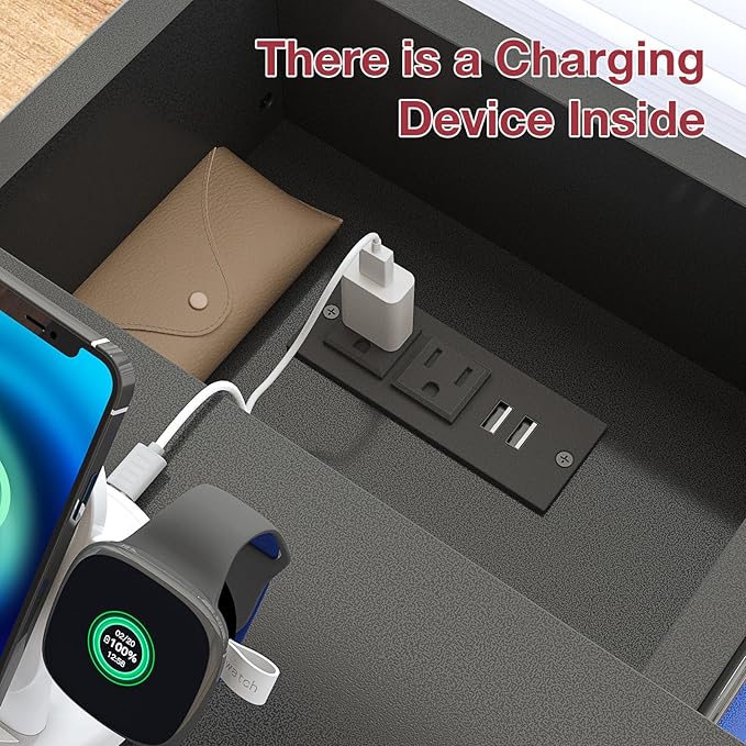 oneinmil Nightstand Set of 2, Night Stands with LED Lights, Charging Station and Sliding Top Storage, Modern Bedside Table of 2, End Side Table for Bedroom, Black