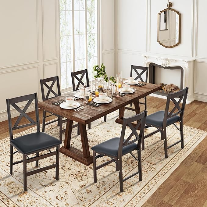 COLAMY Folding Dining Chairs Set of 2, Foldable Chairs with Padded Seats, Wood Folding Dining Room Chairs for Kitchen, Party, Camping, Dark Brown