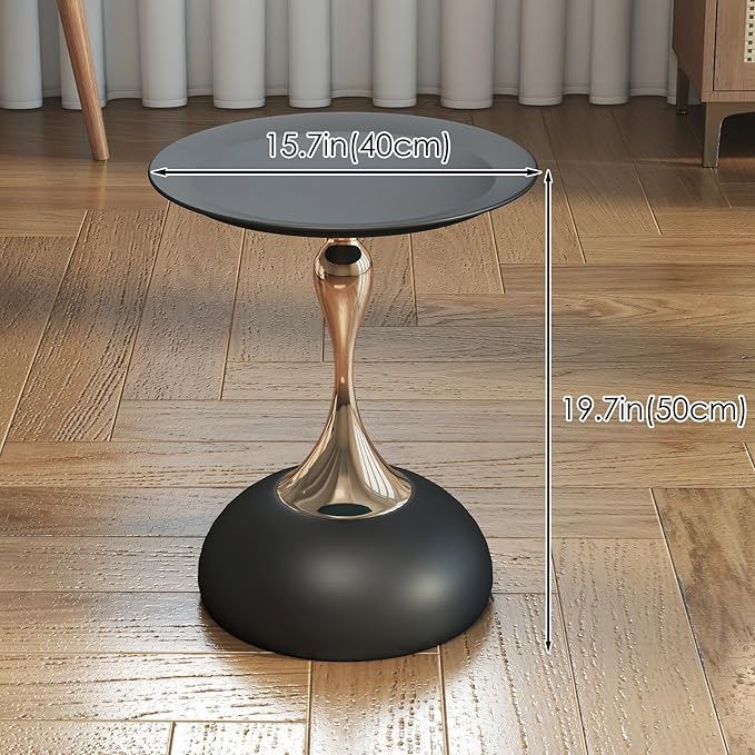Metal Round End Table,Modern Pedestal Table,Corner Drink Tables,Accent Side Table Nightstand for Living Room,Patio and bar (Matte Black)