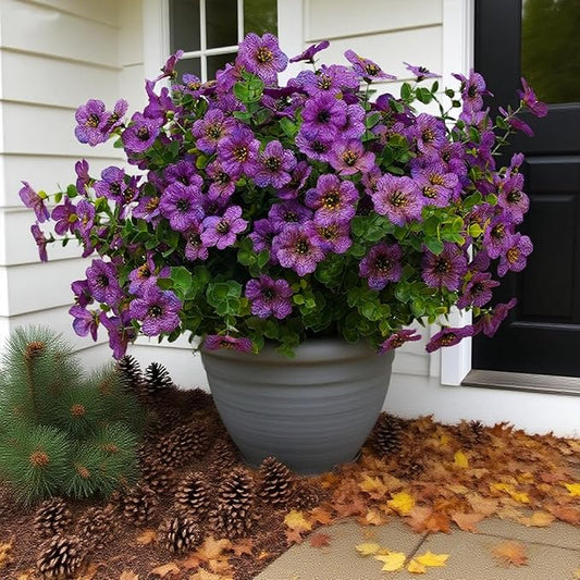 12 Bundles Artificial Flowers for Outdoor Indoor Fake Flowers uv Resistant Artificial Outdoor Flowers Fake Plants for Porch Garden Home Patio Decor (Purple)