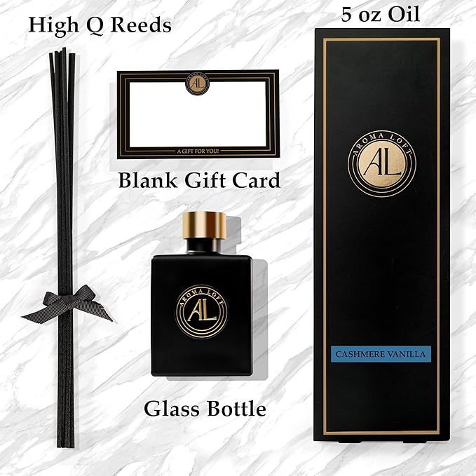 Reed Diffuser - Fragrance Diffuser- Reed Diffusers for Home- Cashmere Vanilla -5 oz. Oil Diffuser Sticks - Bathroom Diffuser Set- Oil Diffuser Reeds - Scent Sticks in Oil-Office Smell Good Stuff