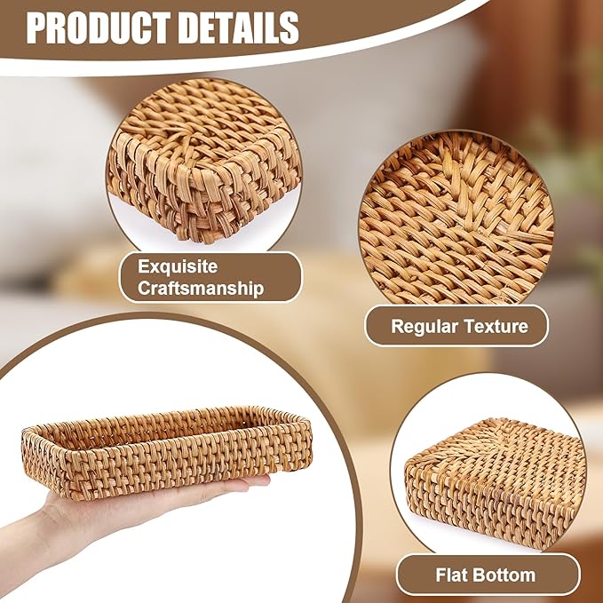BTSKY Small Remote Basket for Coffee Table Entryway Living Room Rattan Serving Tray 8.3” x 4.7” Handwoven Wicker Baskets Decorative Tray for Wallet Remote Control Trinkets Rings Cosmetics Crackers