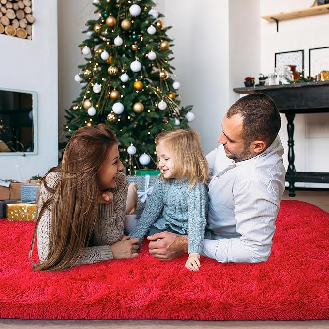 8x10 Large Area Rugs for Living Room, Ultra Fluffy Shag Rug for Bedroom, Modern Plush Soft Carpet for Girls Boys Kids Room Dorm Fuzzy Non Slip Rug for Home Decor Aesthetic, Red