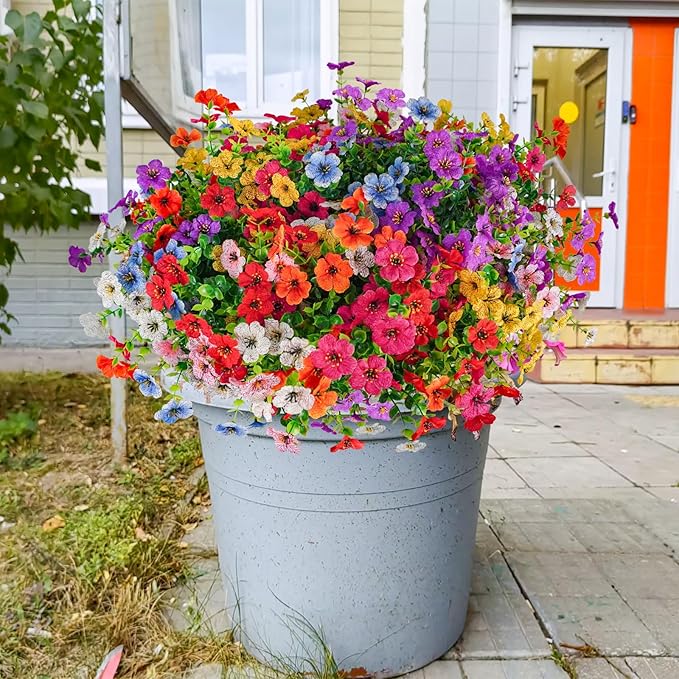 Agusbagli 72 Bundles Artificial Flowers Outdoor UV Resistant Fake Flowers No Fade Faux Plastic Greenery Shrub Plants for Wedding Home Garden Window Box Fireplace Thanksgiving Christmas Decor, Mix