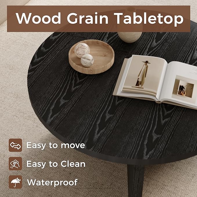 Luoxiao Small Round Coffee Table for Living Room Minimalist Center Table for Small Space Modern End Table with Adjustable Feet Pads Black