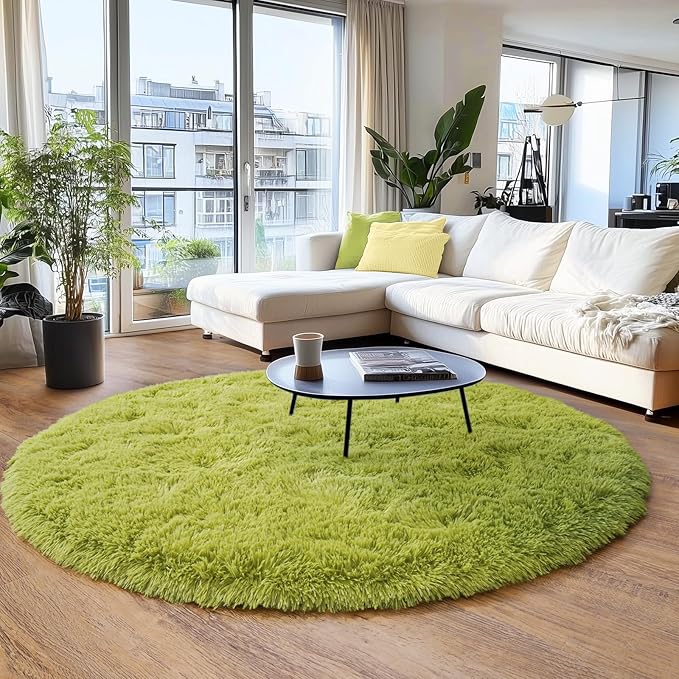 6‘x6’ Grass Green Round Rug for Bedroom, Ultra Soft Fluffy Circle Rug for Kids Girls Boys Room, Cute Shag Rugs for Living Room Playroom Tent Castle Home Decor Rug