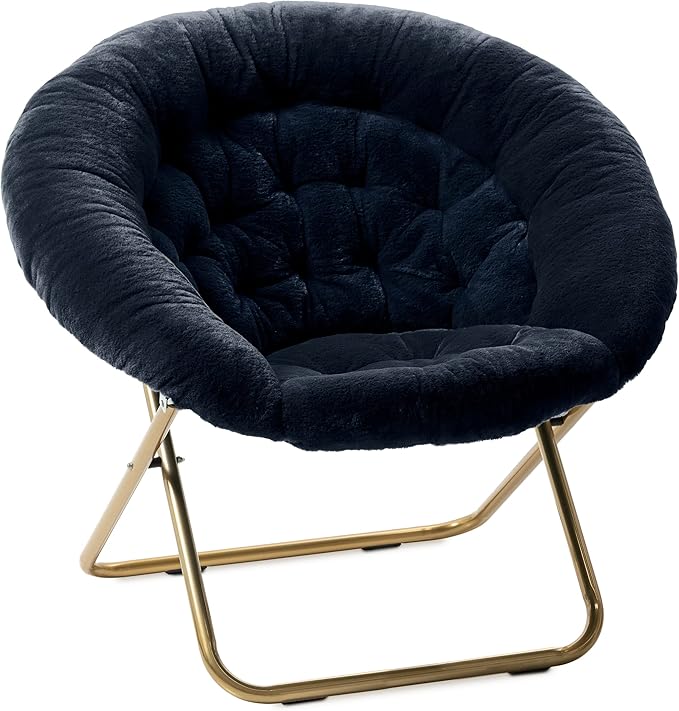 Milliard Saucer Chair For Adults, Teens & Kids, Navy Blue, Faux Fur XL Circle Chair for Bedroom, Dorm & Gaming, Foldable Comfy Accent Seat for Small Spaces, Folding Moon / Mushroom / Round Style