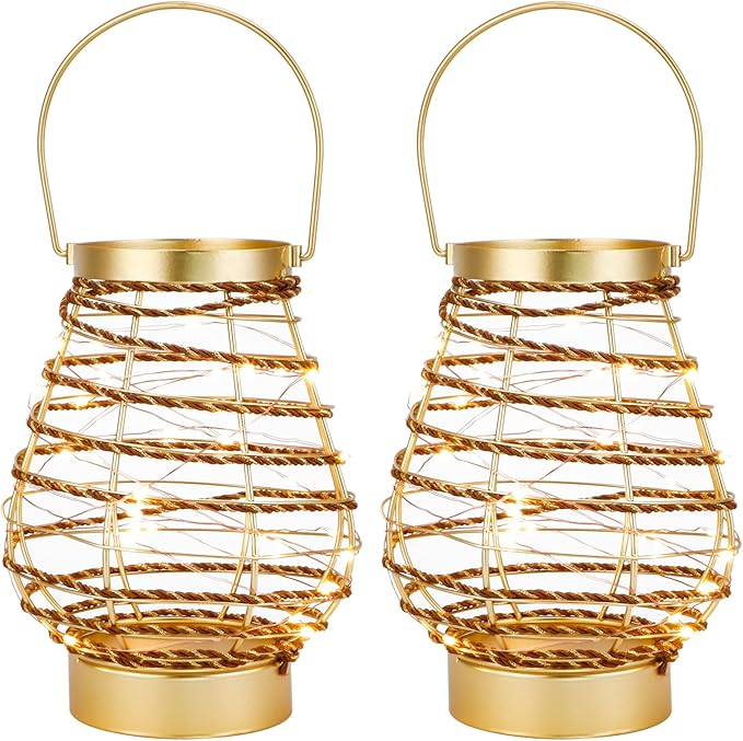 Set of 2 Metal Cordless Table Lamp 8 "H Metal Cage LED Cage Lamp with 6-Hour Timer, Vintage Decorative Fairy Lights Lantern for Indoor/Outdoor Bedrooms Weddings Parties Patio Events
