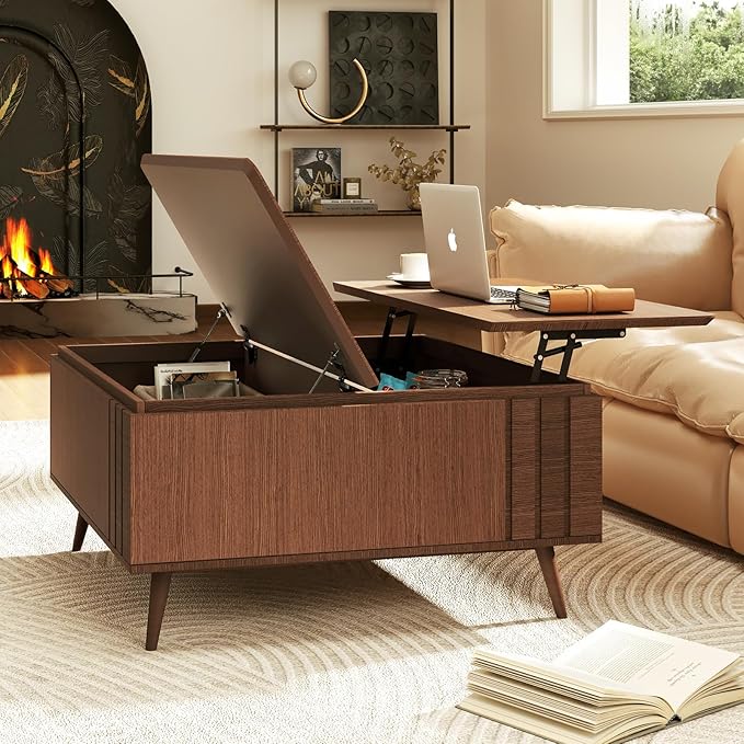 36.2" Lift Top Coffee Table with Storage, Large Square Coffee Tables with Hidden Compartment, Mid Century Modern Center Table for Home Office,Living Room,Dark Walnut