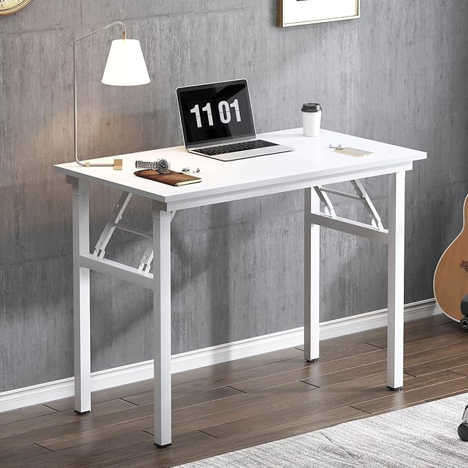 Need Folding Computer Desk - 31.5 Inch Foldable Office Writing Work Study Kids Student Teacher Home Bedroom Table, White
