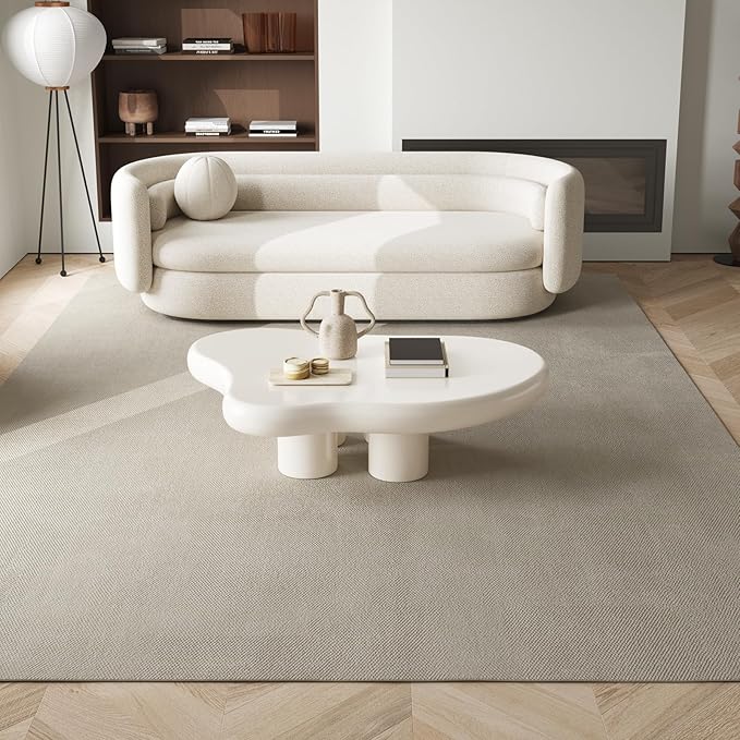 Guyii 46" Big Coffee Table Cream White Modern Living Room Table with 4 Legs Cloud Sofa Side Table for Living Room Apartment Office