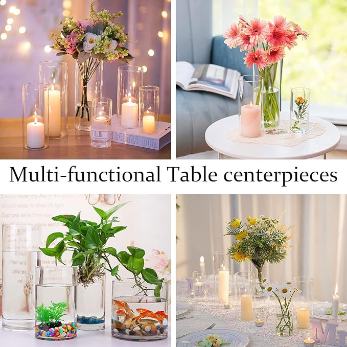 DARENYI Clear Glass Vase for Flowers, 12 inches Tall Cylinder Vase Decorative for Centerpiece, Living Room, Floating Candle, Office, Wedding or Gifts