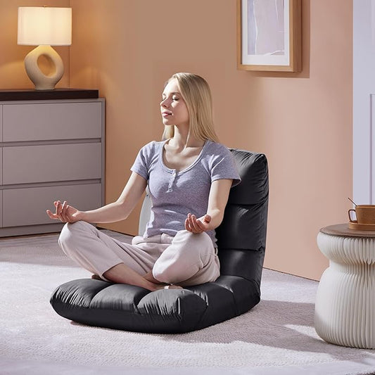 Yaheetech Padded Floor Chair with Back Support, Lounge Chairs Armless Meditation Cushion with Memory Foam, Adults Video Gaming Sofa Chair with Adjustable Backrest Floor Seating, Gray, 2pcs