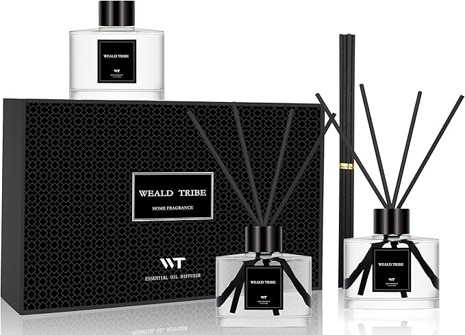 Reed Diffuser Set of 3 for Bathroom Air Fresheners, Oil Diffuser Sticks | Fresh Linen, Ocean, Eucalyptus & Mint Scent(1.7 fl oz Each Pack) Fragrance with 12 Sticks Defusers | Shelf Decor