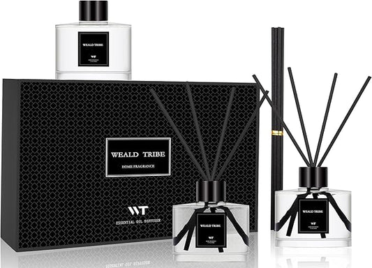 Reed Diffuser Set of 3 for Bathroom Air Fresheners, Oil Diffuser Sticks | Lemon,Eucalyptus & Mint,Velvet Vanilla Scent(1.7 fl oz Each Pack) Home Fragrance with 12 Sticks Defusers | House Shelf Decor