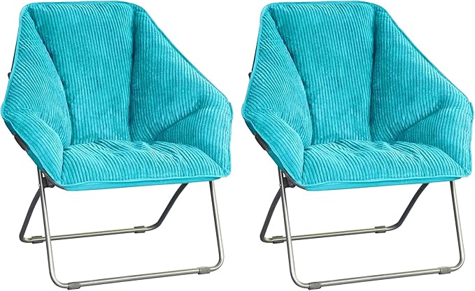 Zenithen Limited Portable Foldable Hexagon Plush Indoor Accent Seat Folding Dish Chair, Perfect for Bedrooms, Dorm Rooms, Living Rooms, and Gaming, Teal Corduroy (Pack of 2)
