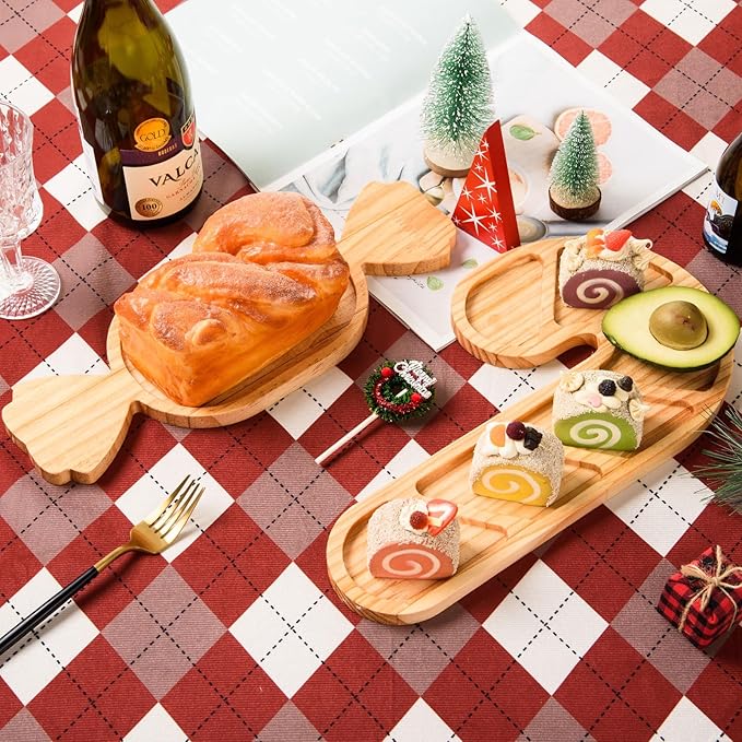 AWIZOM 2 Pcs Christmas Wooden Serving Platters Peppermint Candy and Candy Cane Charcuterie Boards Christmas Wood Trays Decorative Wooden Snack Cheese Dish Plates for Xmas Holiday Housewarming Present