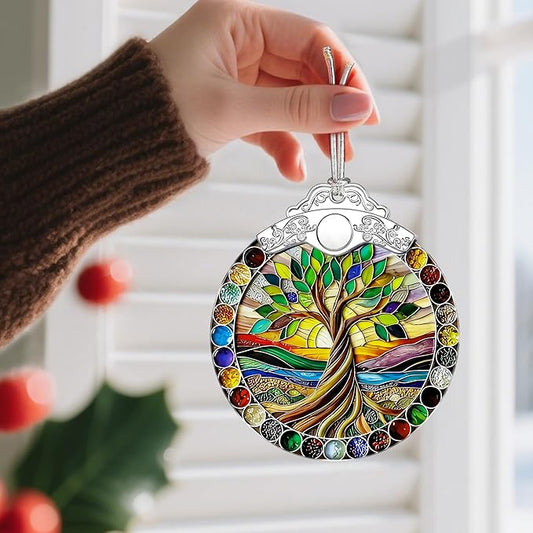Stained Glass Ornament, Tree of Life Christmas Ornaments, Christmas Tree Ornaments, Holiday Ornament & Festive Home Decor, Exquisite Party Gifts for Nature Lovers & Tree of Life Gifts