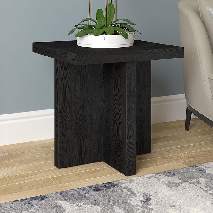 Henn&Hart 22" Wide Square Side Table in Natural Black, for Home, Living Room, Bedroom, Entertainment Room, Office