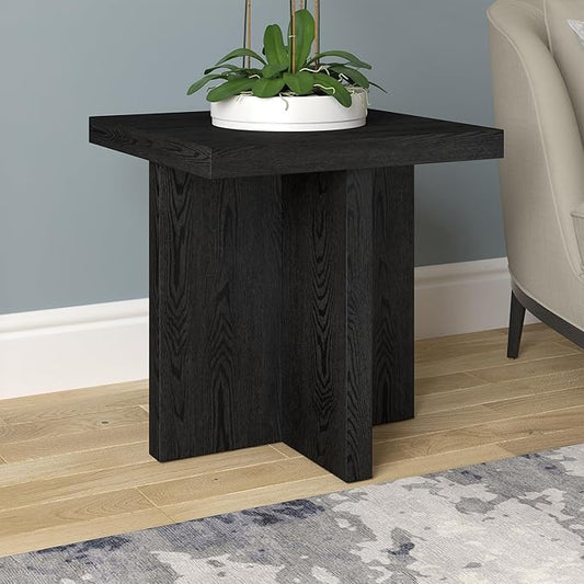 Henn&Hart 22" Wide Square Side Table in Natural Black, for Home, Living Room, Bedroom, Entertainment Room, Office