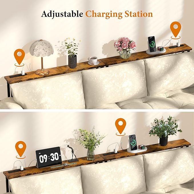 39" Sofa Table Narrow Long with Power Outlets & 2 USB Ports, Metal Frame Behind Couch Table Behind Sofa Perfect for Hallway, Living Room, Entrance Easy Assembly, 4.9' Extension Cord Included